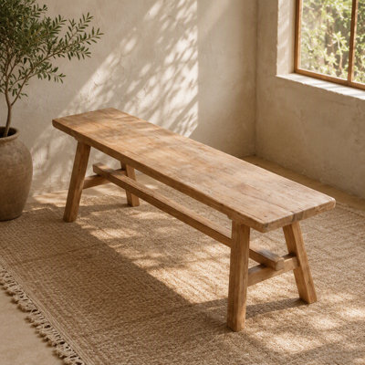Solid Wood Bench, 39-inch Farmhouse Entryway Bench, Rustic Storage Bench for Indoor Use, Natural Finish