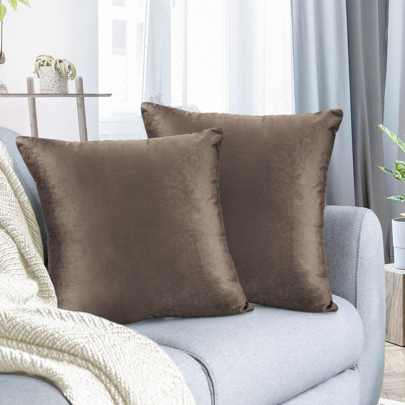 Housse de coussin décoratif en velours , Brun chocolat, 20 po X 20 po
