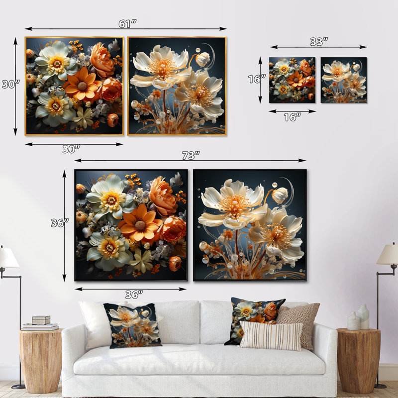 Transparent Buttercups Collage - Ensemble de 2 collages floraux carrés, Cadre flottant noir, H 30 po x l 61 po