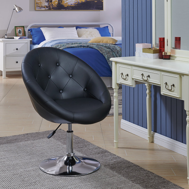 Fauteuil demi-tonneau pivotant de 27,2 po Askins, Similicuir noir