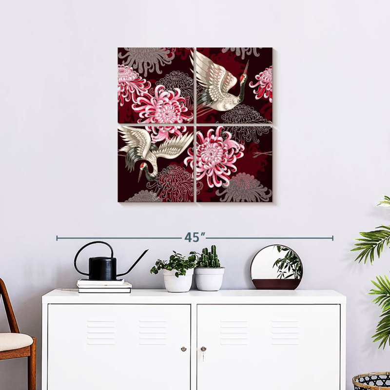 Brampt Red Chrysanthemum Cranes, 26" H x 26" W