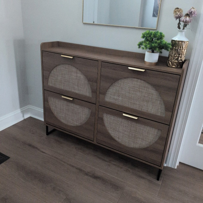 24 Pair Shoe Storage Cabinet - Natural Wood