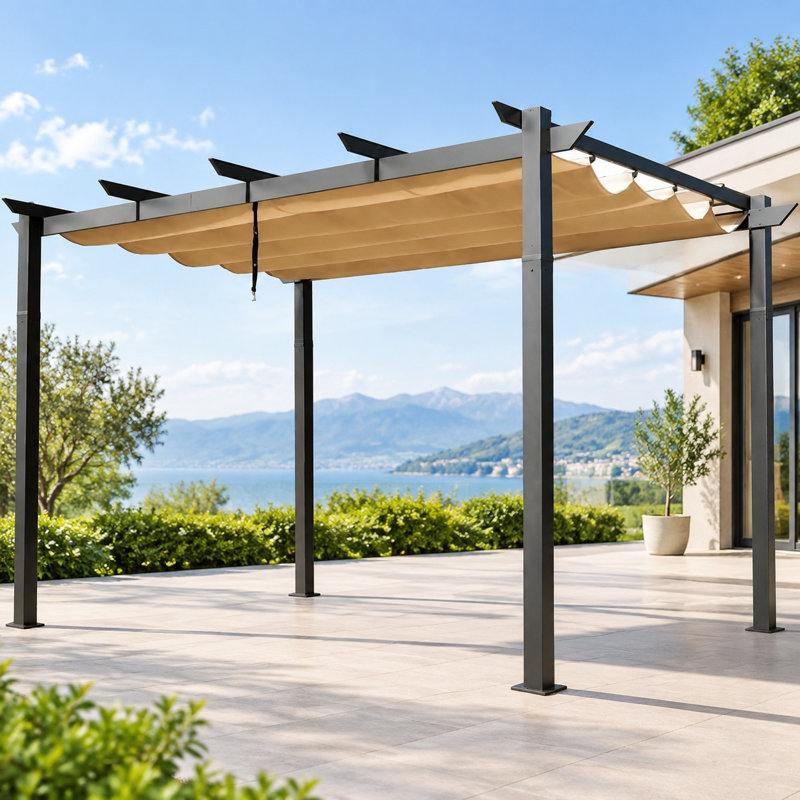 Outdoor Retractable Aluminum Pergola with Weather-Resistant Shade Canopy