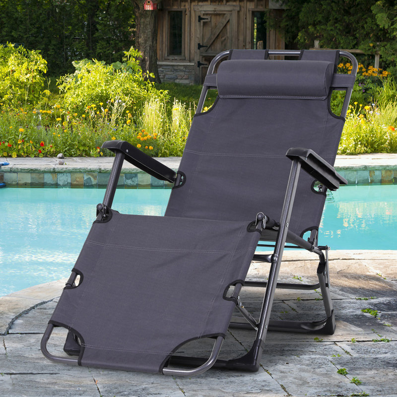 Chaise longue pliante avec coussin et poche, Gris