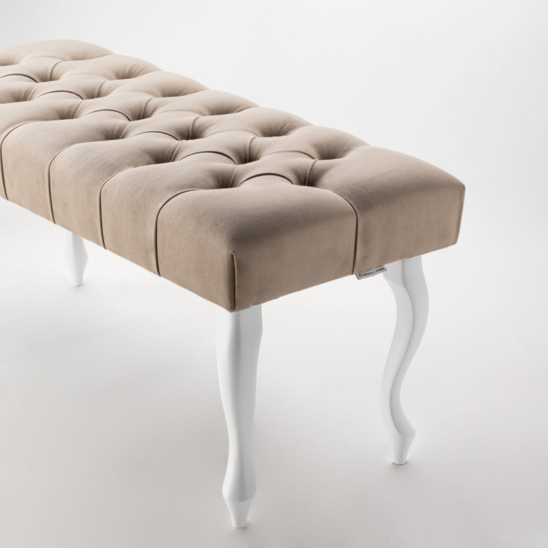 Jerez Velvet Upholstered Bench, H40 x W100 x D30cm, Latte/White