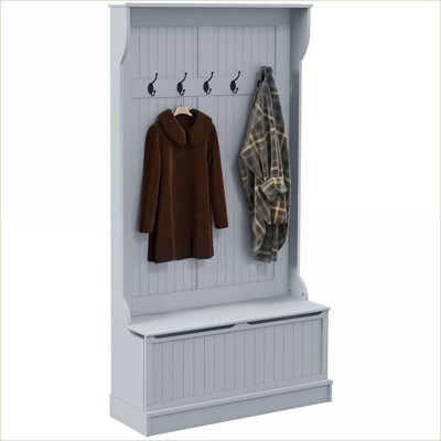 FlowLuxe 38 Inch 3-In-1 Slate Gray Entryway Hall Tree with Storage Bench, Coat Rack with Hooks and Shoe Storage
