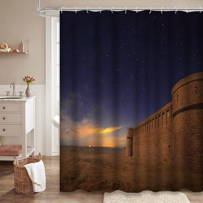 Beautiful Scenic Ancient Night Sky Full Stars Sunset Desert Tourism Sky Sand Shower Curtain with 12 Hooks