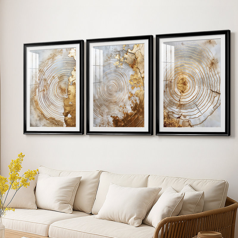 ABSTRACT Series CLxxxi - Impression encadrée sur mesure de qualité supérieure - 3 pièces, H 27 po x l 57 po, Noir
