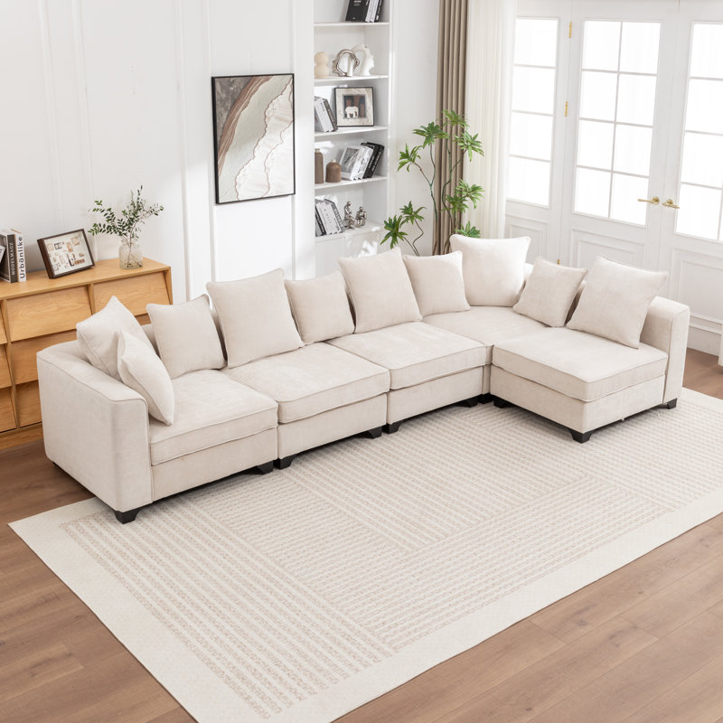 Canapé modulaire rembourré 5 pièces Kempson, Polyester beige