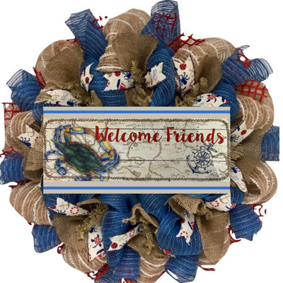 Couronne nautique avec crabe Welcome Friends