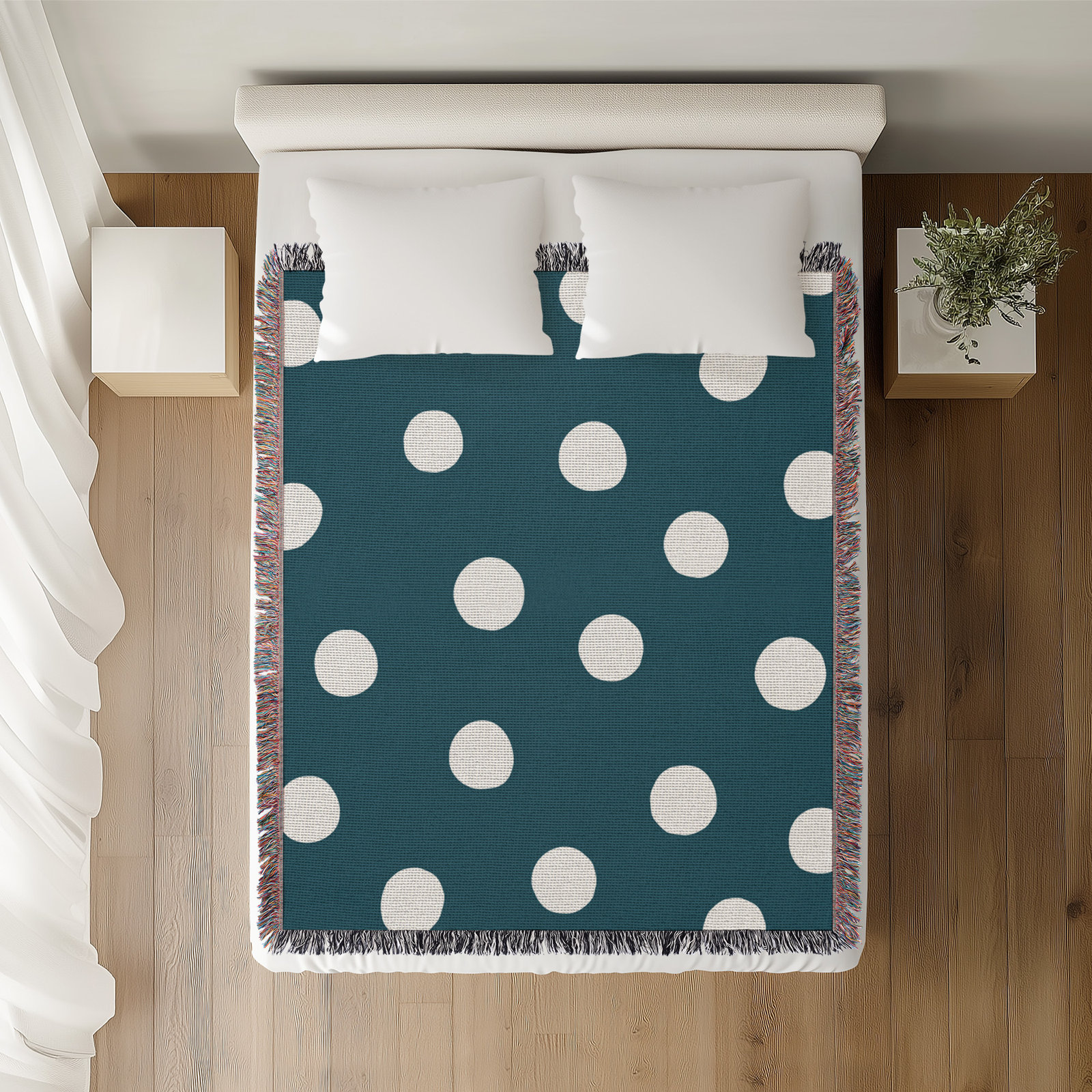 Leonore Cotton Hand Woven Throw Blanket, 60" x 80"- Queen, Teal