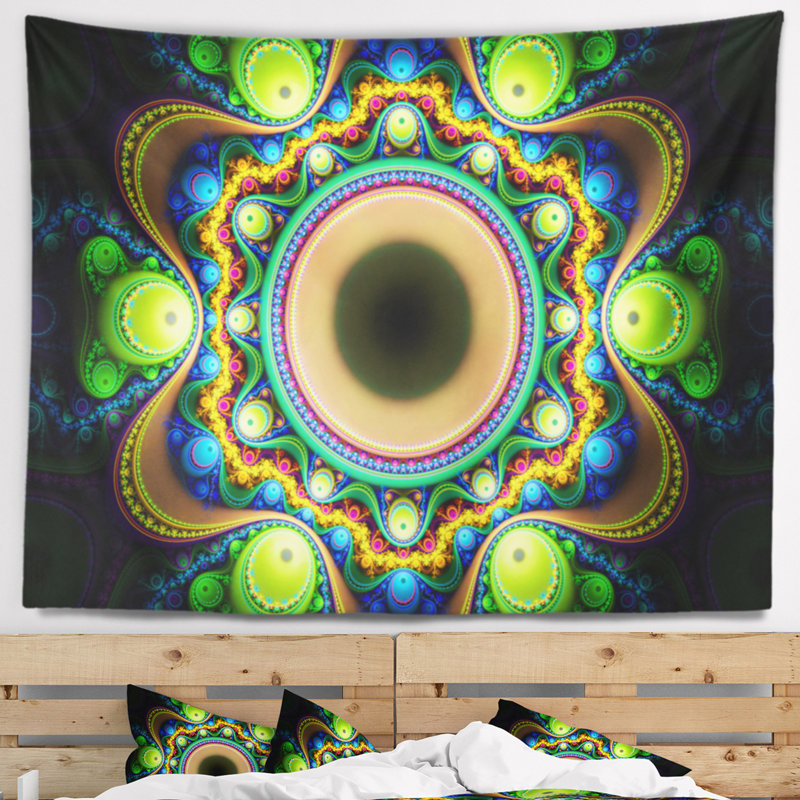 Motif fractal vert abstrait avec cercles tapisserie, H 32 po x l 39 po