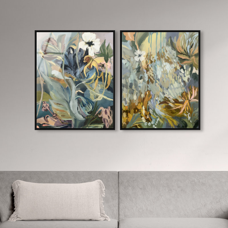 Moss Overlap Set Set by Oliver Gal, 42"H x 34"W, Black Floater Frame