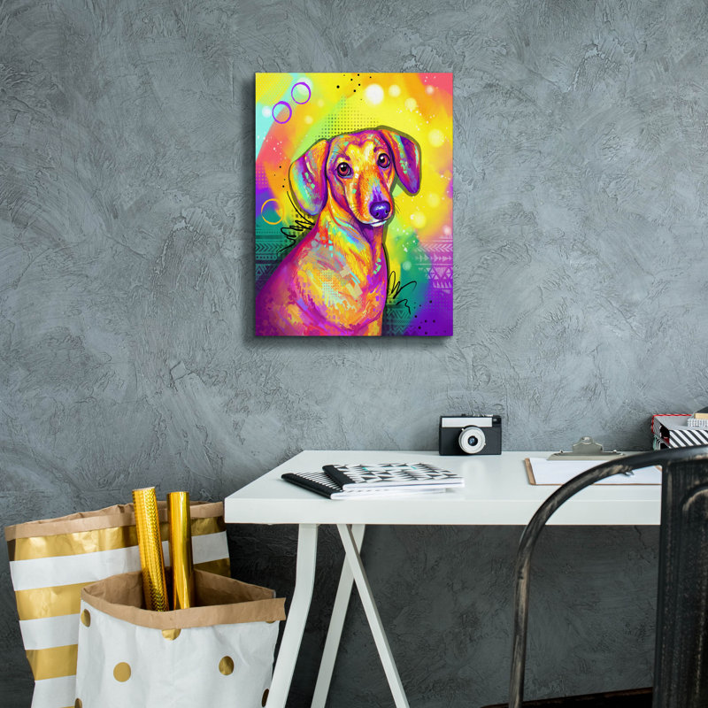«Pop Art Dachshund» par Furbaby Affiliates, art mural sur toile, H 16 po x l 12 po x P 0,75 po