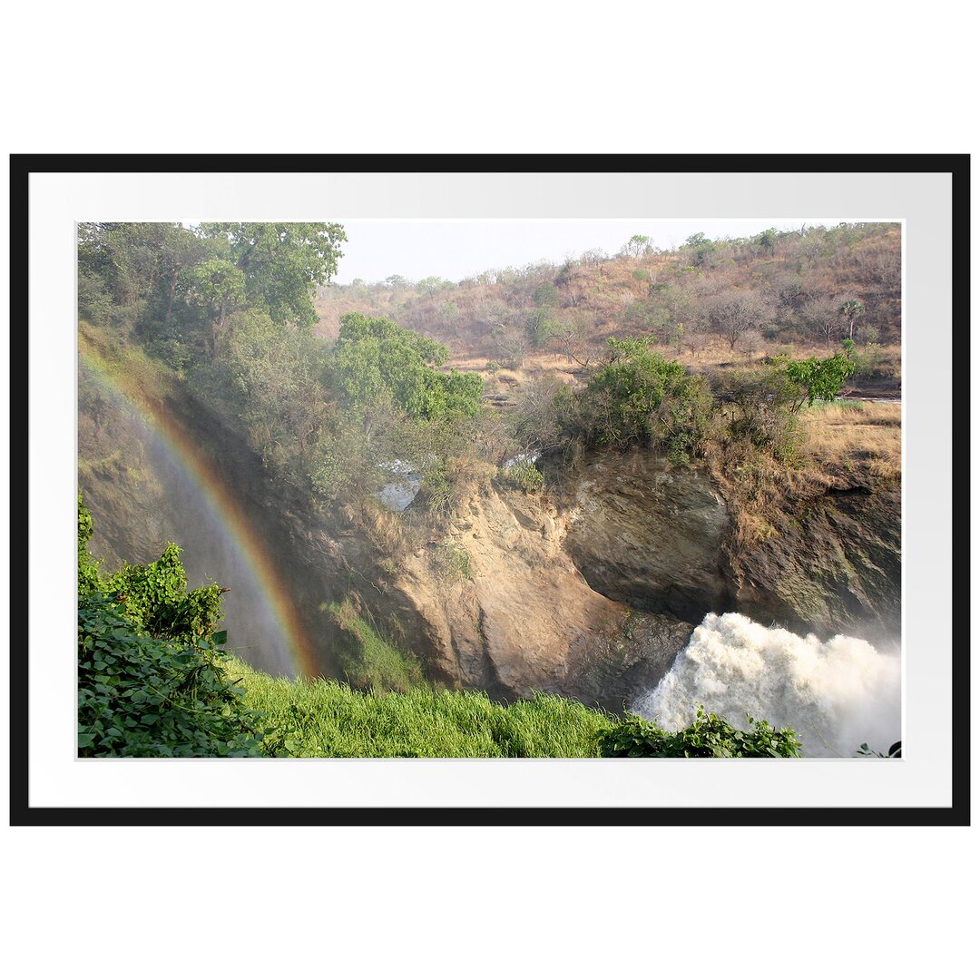 Gerahmtes Poster Regenbogen über Wasserfall