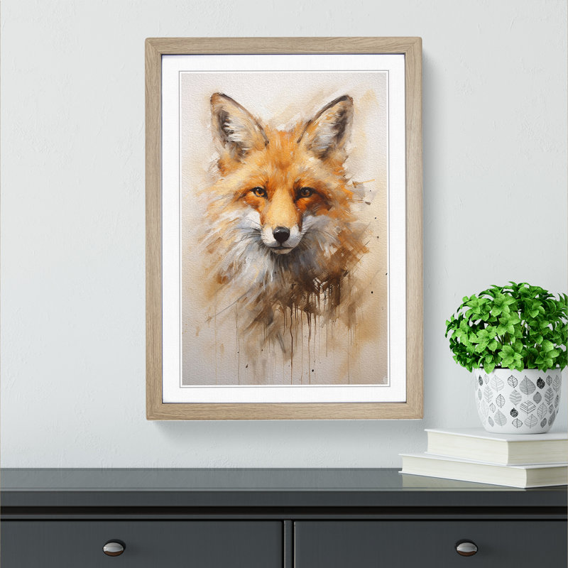 Fox Gestural - Framed Print, Oak Framed, 34cm H x 25cm W