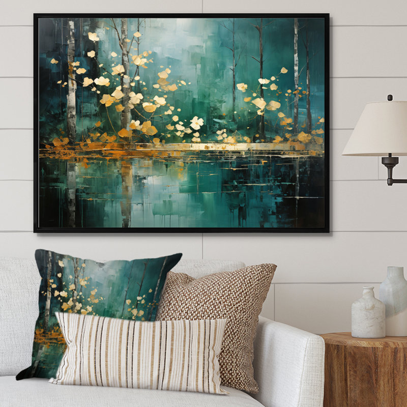 Toile Bold Forest Emerald II - impressions sur toile forêt, H 30 po x l 40 po x P 1,5 po, Cadre flottant noir