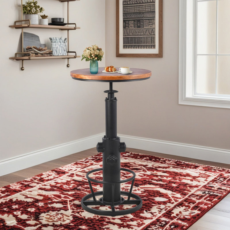 Dining Table Pine Round Solid Wood Top Metal Base Dining Table, Black