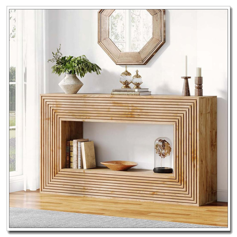 Farmhouse Fluted Console Table with Storage for Entryway