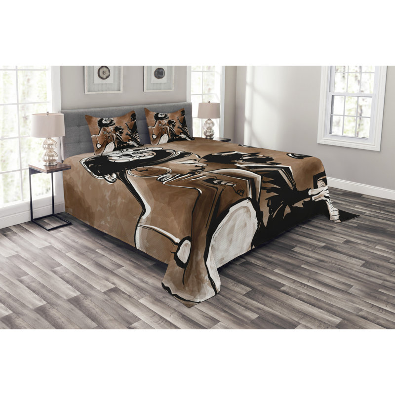 Musicians Singing Woman and Piano Saxophone Player Men Bedspread Set, 220 x 264 cm