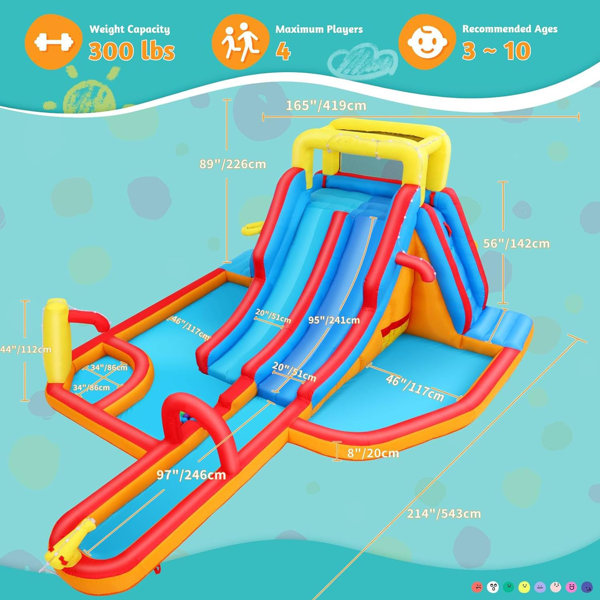 Ancheer 18Ft X 14Ft Mega Inflatable Water Slide Park Holds 10 Kids Ages ...