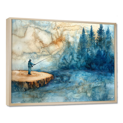 Gerrie, glissade sur bois, pêche dans la rivière d'hiver - Chasse et pêche, art mural