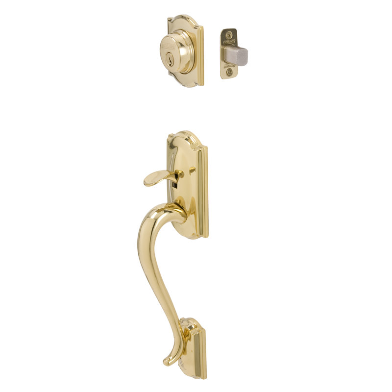 Camelot Exterior Portion Handleset with Single Cylinder Deadbolt (Interior Portion Sold Separately), Bright Brass