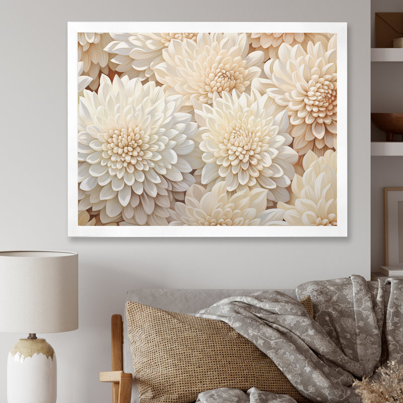 «Pure White Chrysanthemums Mosaic I», reproduction sur toile, H 12 po x l 20 po x P 1 po, Cadre simple blanc