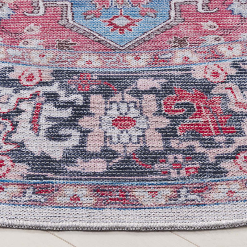 Kingsford Oriental Cotton Blue/Rust Area Rug, Round 6'7"