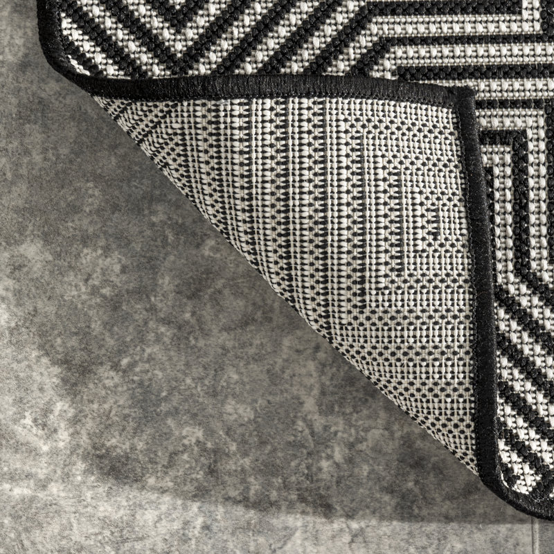 Tapis intérieur / extérieur noir / blanc à motif géométrique Cahuilla, Rectangle 4 pi x 6 pi