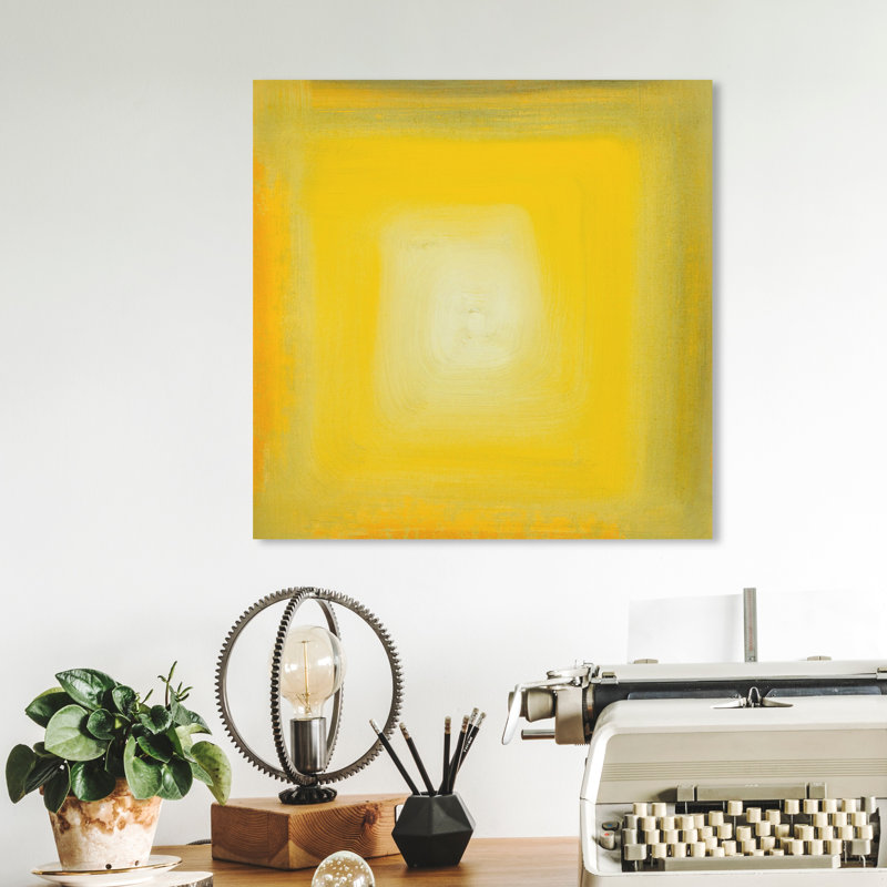 Jaune jaune cube - peinture sur toile, H 12 po x l 12 po