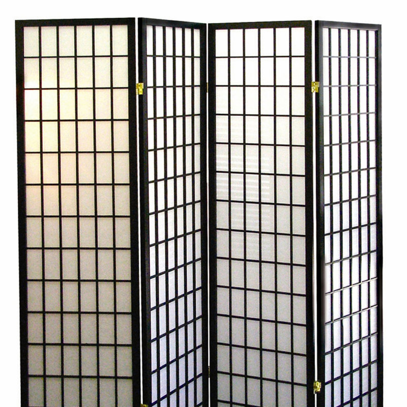 Paravent de 70 pouces de hauteur à 4 panneaux de style japonais avec finition noire