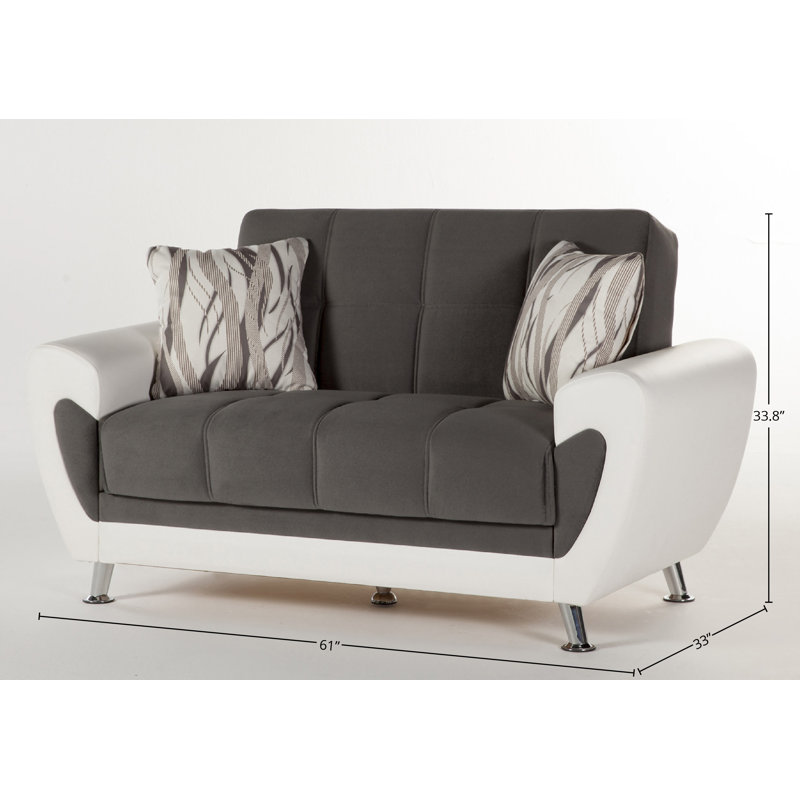 Causeuse à accoudoirs arrondis 61 po Duru, Microfibre/Microsuède, Gris / Blanc