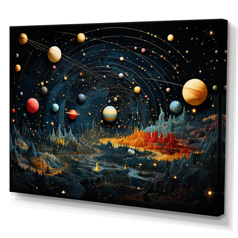 Impression sur toile, planètes colorées II, H 24 po x l 32 po x P 1 po, Toile tendue