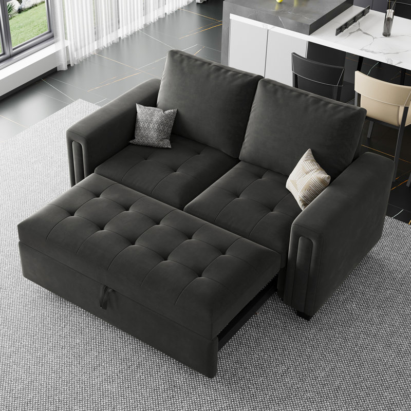 Shavera Velvet Modular Sectional Loveseat Sleeper Sofa With Pull Out Couch Bed For Living Room Apartment, Gray Velvet