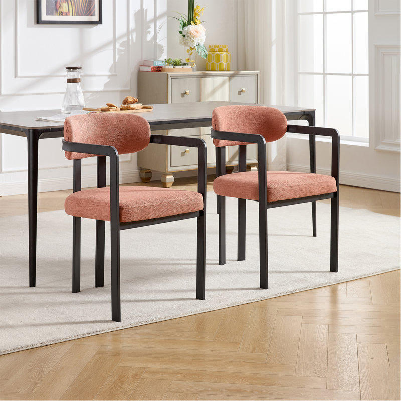 Ensemble de 2 chaises de salle à manger modernes rembourrées avec pieds en métal noir, Orange
