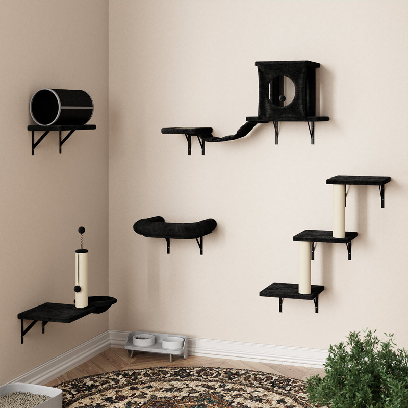 Ferde Cat Tree Shelves/Hammock Pet Bed, Black