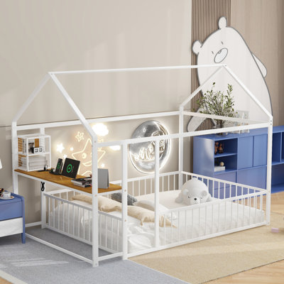 Floor House Bed With Desk And Power Outlets
