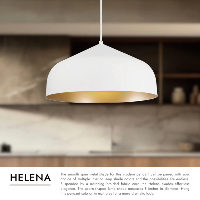 Helena 1 - Light Pendant, White, No Bulb Included, White/Gold