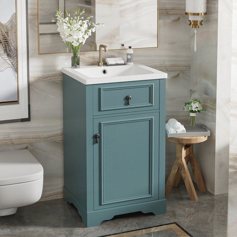 Meuble-lavabo de 20 pouces avec lavabo en céramique, Vert