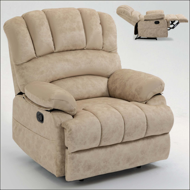 Large Manual Recliner Chair In Fabric For Comfortable Living Room Seating And Relaxation, Beige