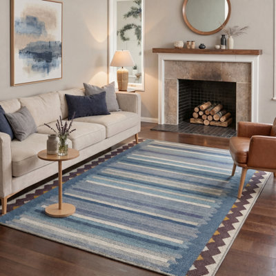 Haven Modern Machine Washable Blue Indoor Area Rug with Non-Slip Backing