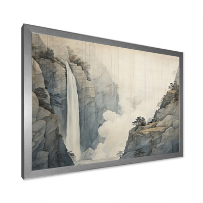 «Beige et gris Simple Cliff Waterfall I», reproduction sur toile