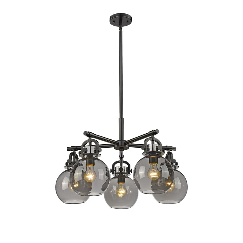 Lustre suspendu 5 lumières Ziyi, Plaqué couleur fumée, Noir mat