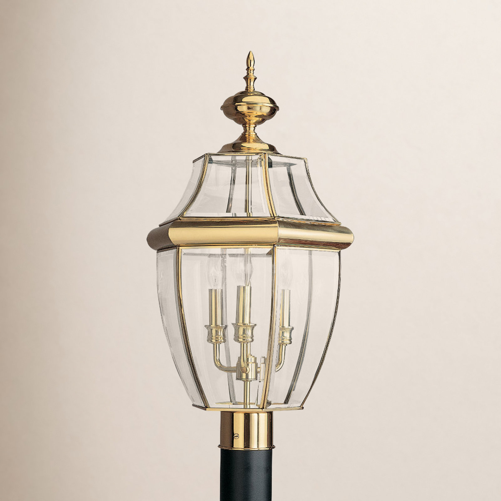 Beveled Metal Outdoor Lantern Head, Polished Brass, No