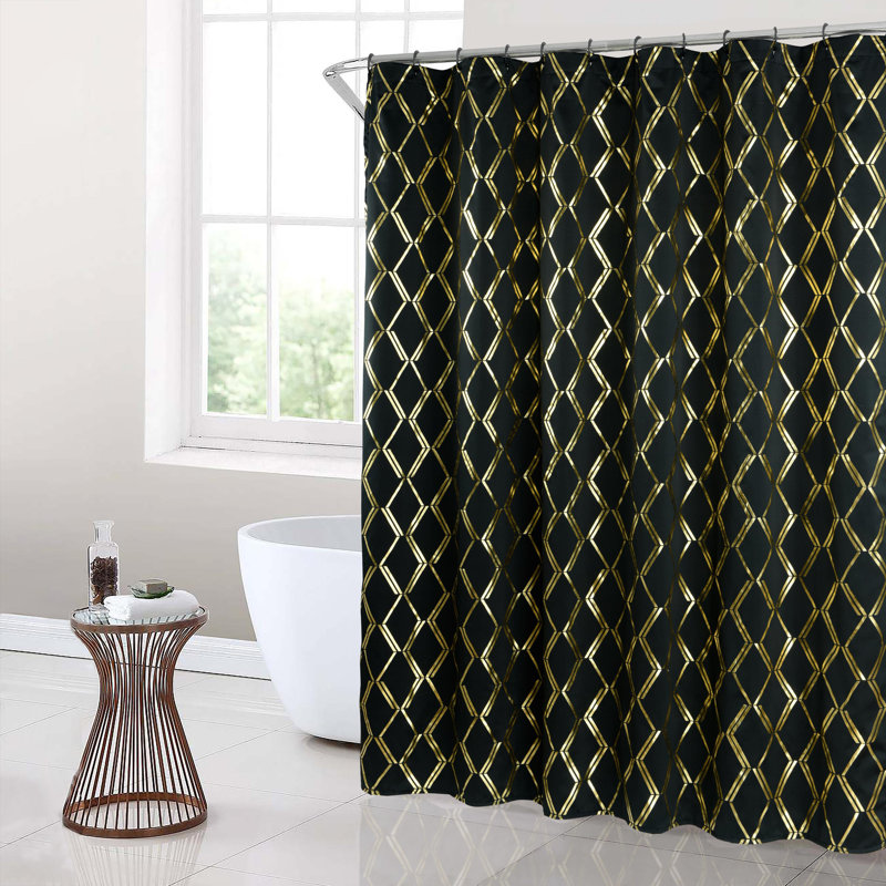 Geometric Shower Curtain, Black/Gold