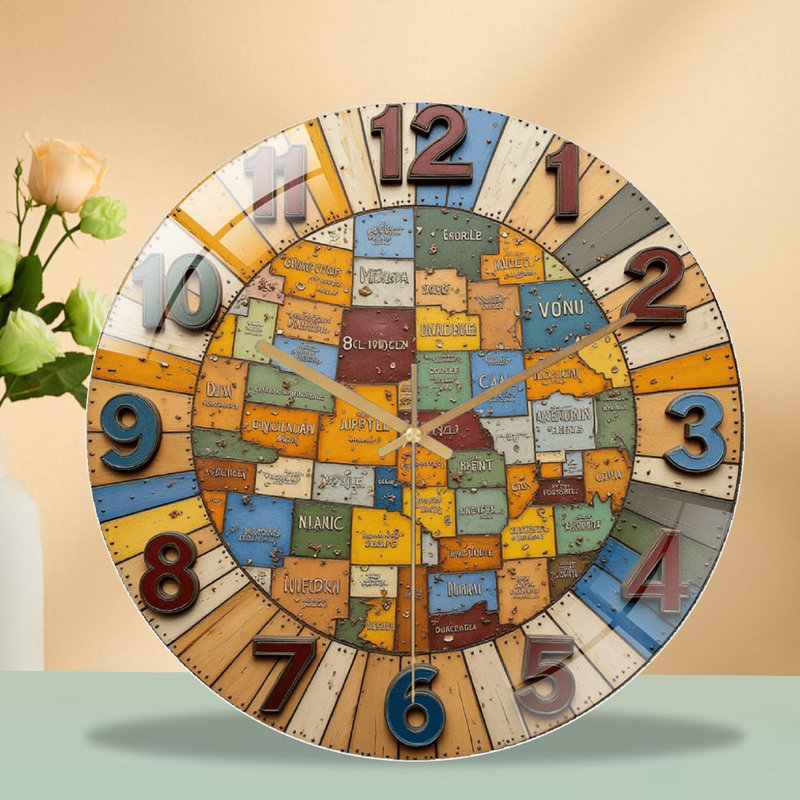 Horloge murale rétro vintage avec carte unique - 12 po