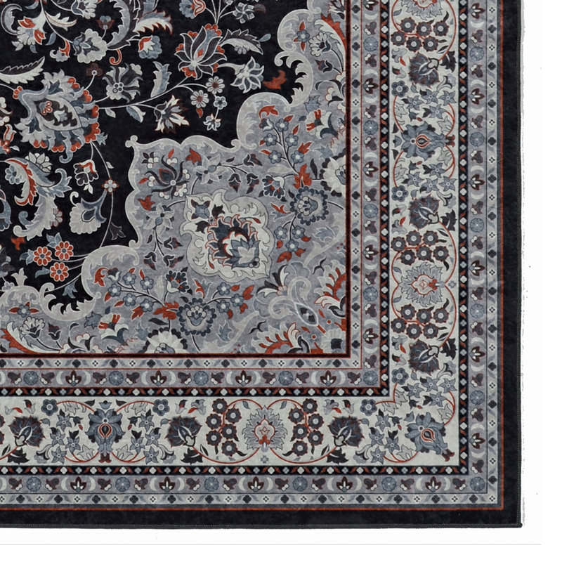 Tapis noir et gris anthracite tissé à plat à la machine Emanuel , Rectangle 2 pi 2 po x 3 pi 2 po