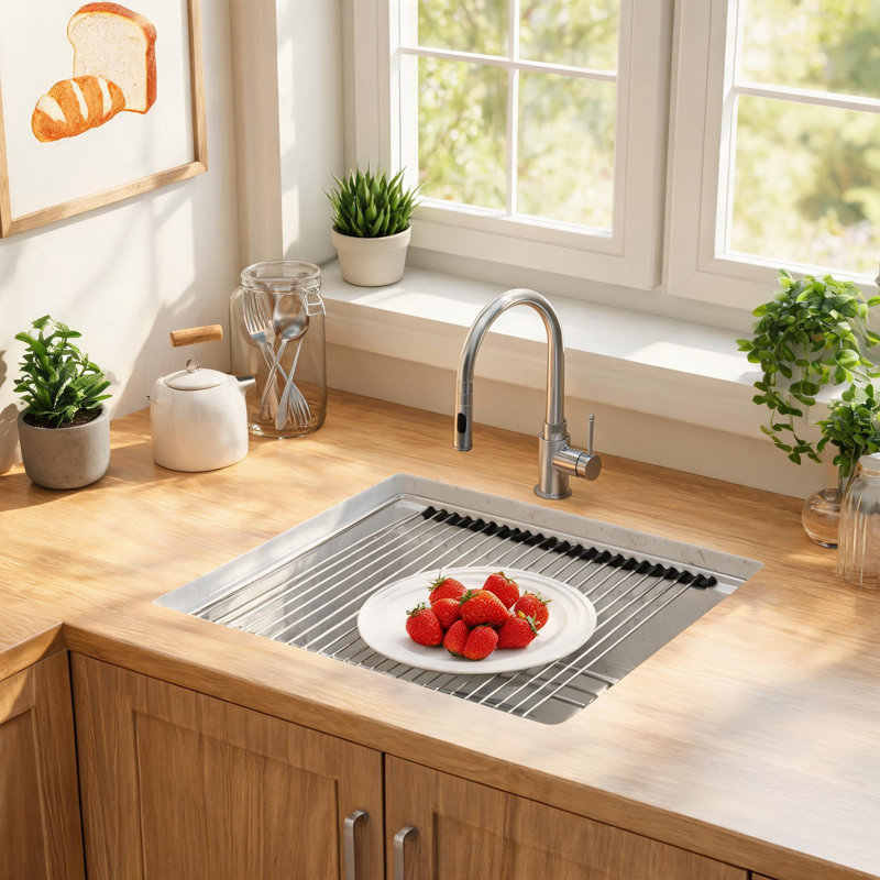 Évier de cuisine encastré en composite de quartz blanc 17 po x 19 po avec bonde arrière et accessoires