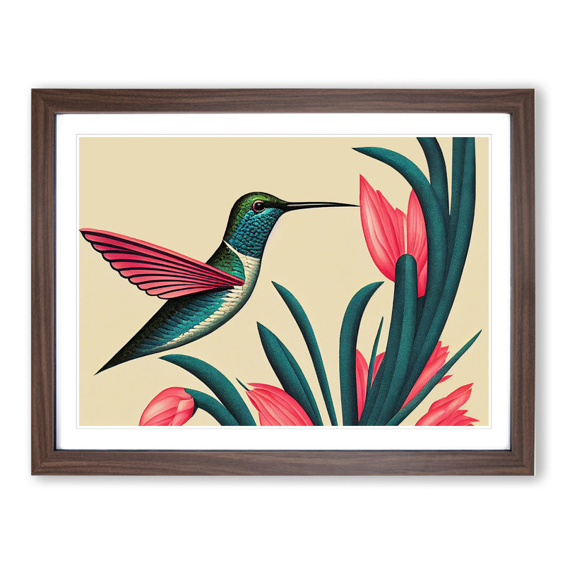 An Art Deco Hummingbird - Framed Print, 25cm H x 34cm W x 2cm D, Walnut